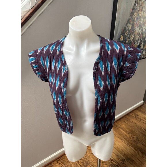 Desert Queen Keziah Cap Sleeve Doublet Vest Purple Ikat Print Size 34 XS - Picture 2 of 7